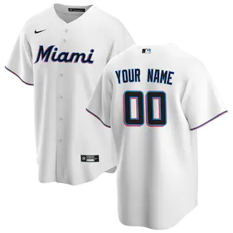 youth nike white miami marlins home replica custom jersey